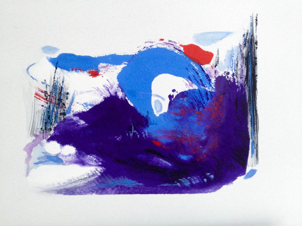 Blue No. 1, monoprint, ink and water media on paper, 8"H x 10"W